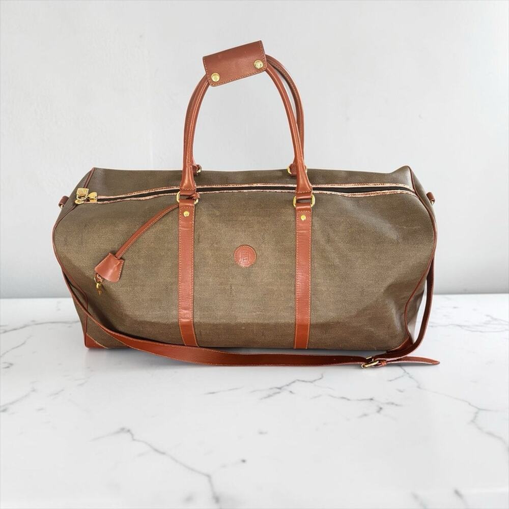 FENDI Authentic vintage (XL) Travel Bag Duffle Bag PVC/Leather Brown/Black